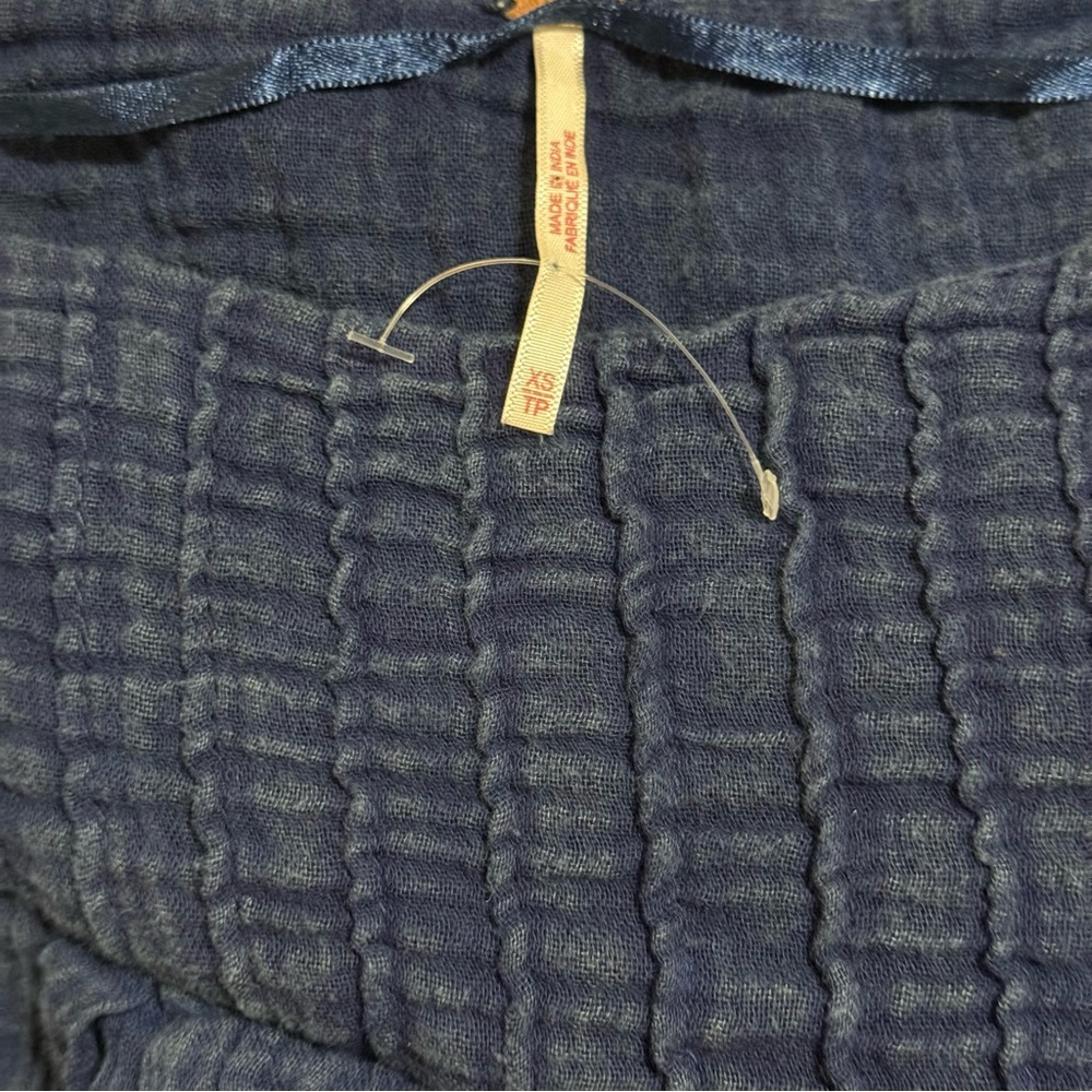 Free People Denim Distressed Blue Smocked Mini Dress Tunic Cotton - Picture 6 of 16